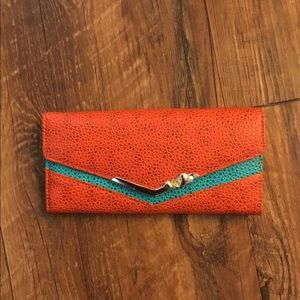 Orange and teal wallet